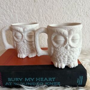 Set Of 2 Bisqueware Bohemian White Owl Mugs|owlcore|dark academia|whimsical